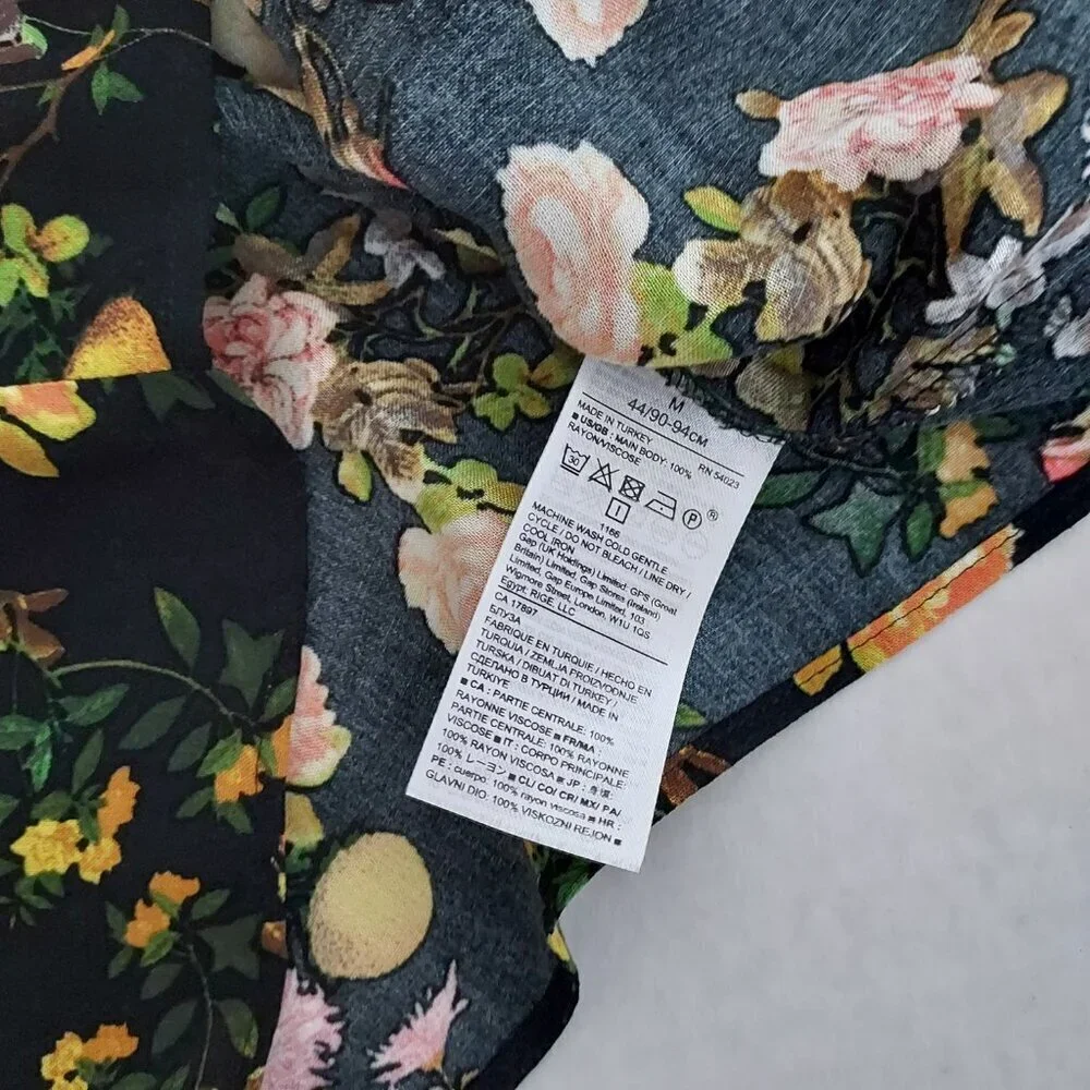Banana Republic Black Floral Long Sleeve Blouse Size Medium